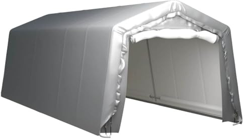 Mangloder Lagerzelt aus PE und verzinktem Stahl grau 300 x 750 x 240 cm wetterfest UV-beständig mit 8 Zurrgurten und 4 Sturmankern für Gartenhaus und Stauraum im Outdoor-Bereich