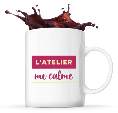 Otshirt Tasse Latelier Me Calme - Mug - Idée Tasse Personnalisable Cadeau Anniversaire Fête Original Famille Travail Départ Collègue Retraite Noël. - Rouge&Jaune - 4