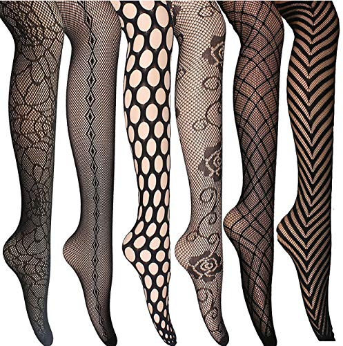 ANDIBEIQI 6 Paar Damen Strumpfhose Netzstrumpfhosen Feinstrumpfhosen Leggings Muster Elastisch Schwarz