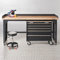 Werkbank PRO, Schwarz mit Bambus Arbeitsplatte - 6 Schubladen + Werkzeugschrank - 200 cm