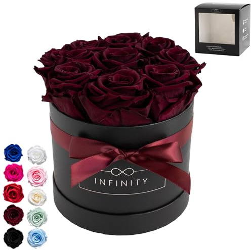 Infinity Flowerbox Medium (Negro) - 9 rosas premium reales en Borgoña