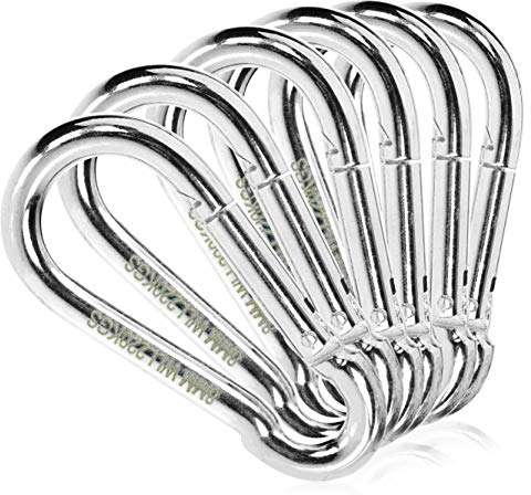 com-four® 6X Karabinerhaken - Stahl-Karabiner mit 220 kg Tragkraft - für Sonnensegel, Schwebegrill, Boxsack und viel mehr