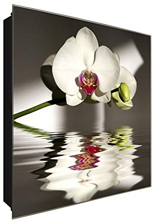 DekoGlas Schlüsselkasten 'Weiße Orchidee' 30x30 Glas, inkl. Haken Schlüsselbrett Schlüssel-Box Design Aufbewahrung