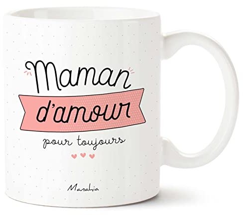Manahia Mug Cadeau Maman Tasse Personnalisée - Maman d'amour - Avec Boite Kraft - Imprimé en France - 330 mL, Céramique - Future Maman - Noël, Anniversaire Maman - Fête Des Mères