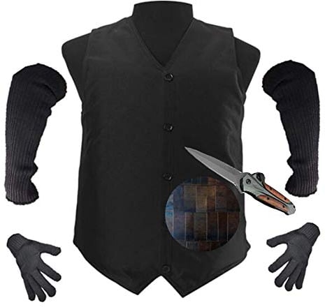 Stichschutzkleidung Adjustable Fischschuppen Liner Tactical Vest-Messer-Beweis-Weste Erwachsene Für Männer Frauen Brustschutz (Enthalten Handschuhe, Arm Sleeve)