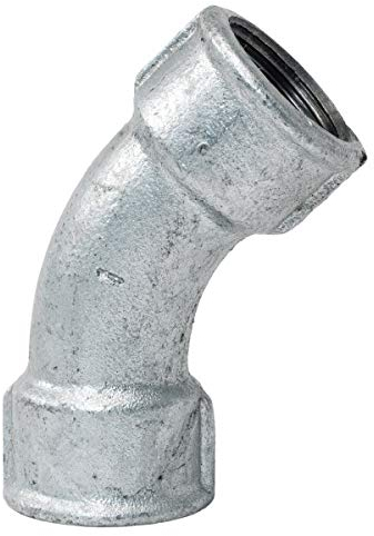 Rohrbogen lang 1 1/2 Zoll Winkel 45 Grad Winkel mit Innengewinde/Fitting ist aus Temperguss und feuerverzinkt zur Verschraubung für Wasserleitung und Heizung