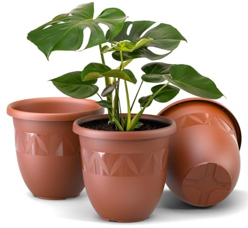 Plastard Übertopf 3er Set Durchmesser 18 cm Terrakotta Blumentopf für Innen und Außen aus Kunststoff Pflanztopf für Balkon Terrasse Pflanzkübel Kräutertopf