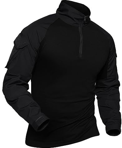 XKTTAC Combat Shirt Tactical mit 2-4 Taschen Herren Militär Ausrüstung Security Outdoor Polizei Hemd Bundeswehr Paintball Airsoft(B-bk/2 Taschen,L)