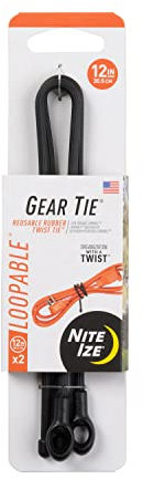 Nite Ize GLS12-01-2R3 Gear Loopable, The Original Reusable Rubber Twist Tie with Sturdy Integrated Loop, 12 Inch, Black, 2-Pack, Made in The USA