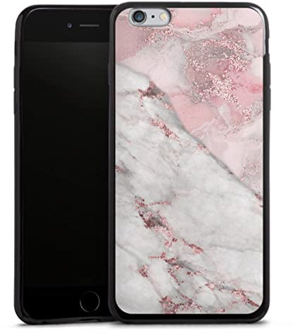 DeinDesign Slim Case extra dünn kompatibel mit Apple iPhone 6s Plus Silikon Handyhülle schwarz Hülle Marmor Glitzer Look Abdruck