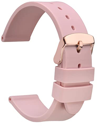 WOCCI 22mm Lightweight Silicone Rubber Watch Strap for Men and Women, Rose Gold Buckle (Pink)