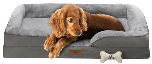Fur & Bone Large Dog Bed (88 x 64 x 20 cm) – Dog Bed with Soft Cushion, Orthopedic Dog Beds, Removable Plush Velvet Cover, Waterproof Layer, Non-Skid Bottom - Supports Better Sleeping Positions