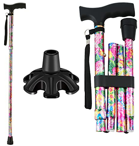 Walking Cane LIXIANG Cane for Woman | Mobility & Daily Living Aids | 5-Level Height Adjustable Walking Stick | Comfortable Plastic T-Handle Pink Print