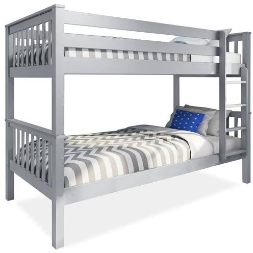 Blisswood Double Bed Bunk Bed with 2x Mattress, 3ft Grey Wooden Bunk Beds With Ladder Twin Sleeper Kids Bunk Bed, Solid Pine Wood Frame Single Double Bed frame For Kids Children Home