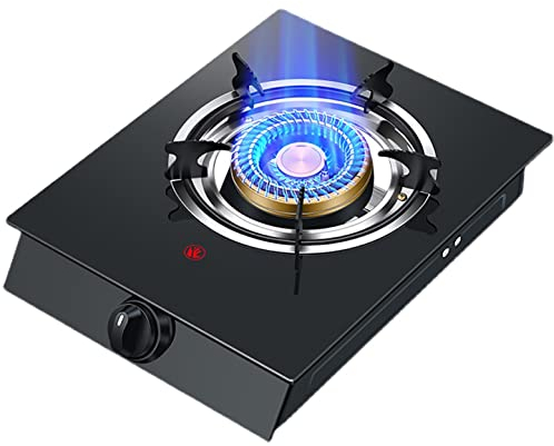 IBOWZ Burners Gas Hob gas hob Portable Gas Stove Single Burner Cooker Camping Wok Black Tempered Glass 4.2kW Outdoor LPG Cooktop [Energy Class A]
