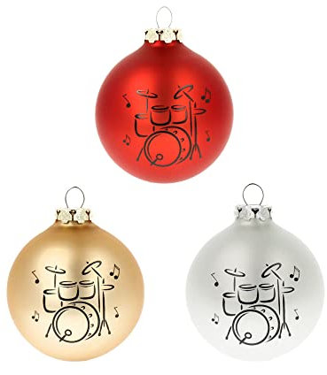 Weihnachtskugeln Schlagzeug - 3er-Set - Schönes Geschenk für Musiker (Silber-rot-Gold)