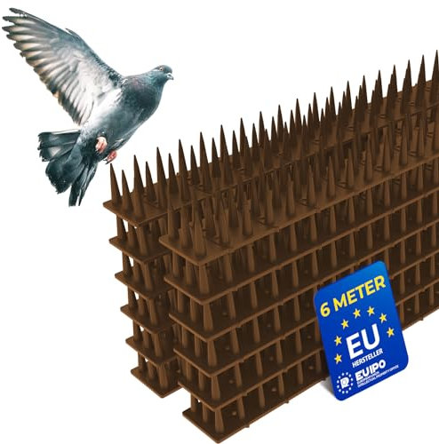 6 MeterTaubenabwehr Spikes (3cm Hoch) – UV-beständiger Kunststoff in Braun, wetterfest, Click-System (12Stück x 50cm), 3-reihig Vogelschutz ideal für Balkon und Fensterbank, schnelle Montage