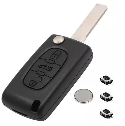 LAKAMODO Coque Plip Clé Télécommande pour Citroen C1/C2/C3/C4 Picasso/C5/C6 + 3 Boutons switchs + Pile (3 Boutons Coffre, CE0523, HU83 Lame rainurée)
