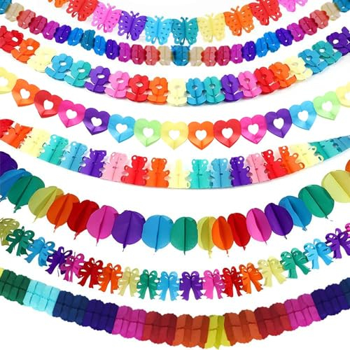 SCHYIDA 8 Stück Bunte Girlande Papier 3m für Fasching Party Geburtstag - 8 Muster Hängende Partygirlanden Dekoration Set für DIY