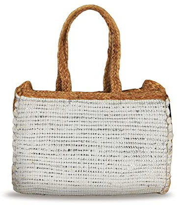 Banzaii sac de paille pour femme, sac à bandoulière coloré, sac d’été, sac de plage entièrement fait à la main Amalfi Blanc