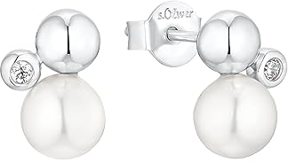 s.Oliver Ohrstecker 925 Sterling Silber Damen Ohrschmuck, mit Zirkonia synth., mit Süßwasserzuchtperle, 1,1 cm, Weiß, Kommt in Schmuck Geschenk Box, 2036869
