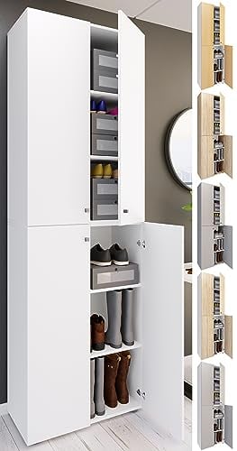 VCM XL Holz Großer Schuhschrank Schuhregal Groß Stiefel Dielenmöbel Lona 6 Fächer Drehtüren Grau