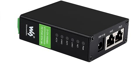 Waveshare 2-CH RS485 to RJ45 Ethernet Converter Module with POE Function, Industrial Rail-Mount Isolated Serial Server,Dual Channels RS485 Independent Operation,Dual Ethernet Ports