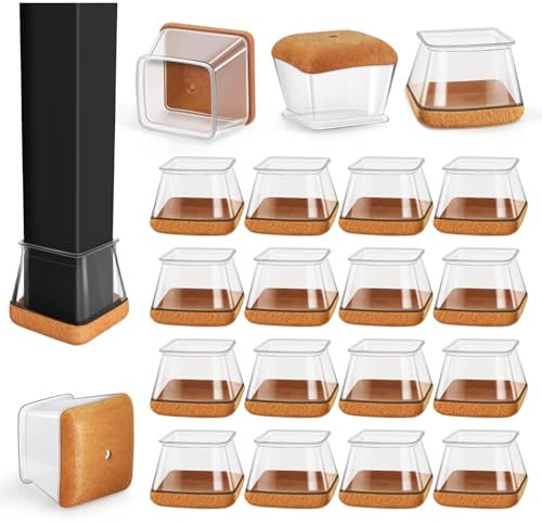 Square Chair Leg Floor Protectors, 16 Pcs Silicone Chair Leg cover caps for Hardwood Floors with Wrapped Felt, Furniture Feet Protectors Pads (Fit:43-50mm)