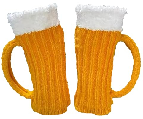 CHENRI Lustiges 3D-Bierkrug-Strickhandschuh-Geschenk, Kreative Bierkrug Socken, Bier Mütze mit Henkel, Gestrickte 3D Biergriff Handschuhe, Warme Socken für Herren Damen (1, Handschuhe)
