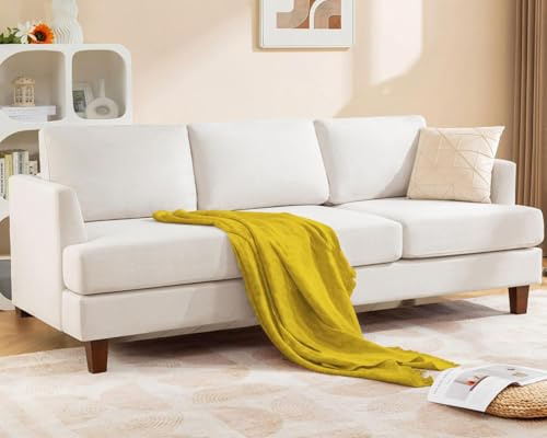 Busaurus 3 Seater Sofa Couch with Deep Seats, 89 Mid Century Modern Upholstered Sofa with Armrests, Comfy Couches for Living Room, Bedroom, Apartment and Office (Beige)