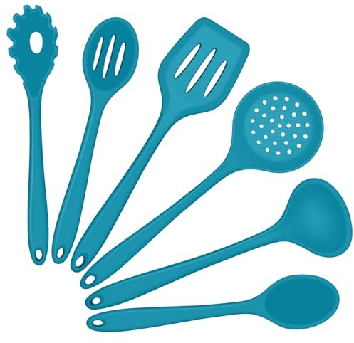 Onader Silicone Kitchen Utensils Set, 6 Piece Cooking Utensils Set Include Spoon Turner Skimmer for Non-Stick Cookware, Heat Resistant & Dishwasher Safe, Dark Blue