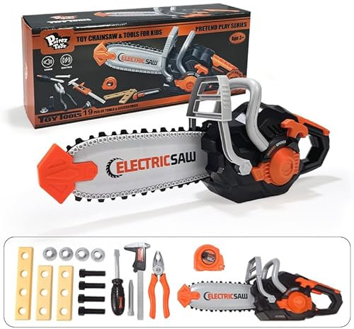 Pairez Toys Chainsaw for Kids, 19PCS Pretend Play Tools Set, Toy Home Tools Kit, Electric Chain Saw with Realistic Sounds, Outdoor Gardening Toys, Birthday Gifts for Boys & Girls Age 3 4 5+