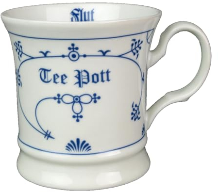 Porzellan Becher Indisch Blau - Tee Pott - Kapitänsbecher maritim Strohblume 350ml Teebecher Tasse