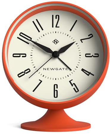 NEWGATE® Spheric Wecker | Ikonisches Kuppel-Retro-Design | Orangefarbene weiche gummierte Oberfläche | Ideal für Nachttisch, Schreibtisch oder Regal | Schlaf- und Büroaccessoires