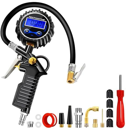 Anykuu 3-in-1 Digital Tire Pressure Gauge 220PSI, Multi-Function Tire Inflator Gauge with LCD Display & 4 High-Precision Measuring Units & 15 Accessories for Cars Motorcycles Bicycles SUV Trucks