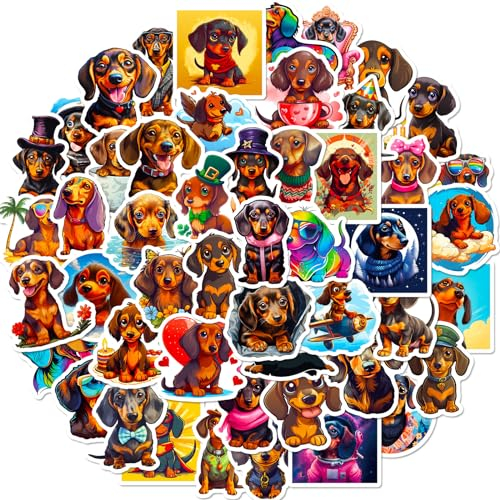Dachshund Aufkleber Hund Sticker Set 50 Stücke Niedlich Deko für Auto Laptop Skateboard Fahrrad Moped Motorrad Fahrrad Computer,Geeignet für Erwachsene Kinder