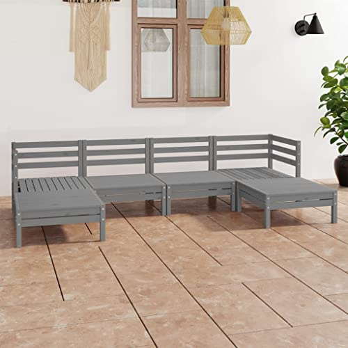 KTHLBRH Outdoor Lounge Garten möbel draußen Balkon Tisch und stühle 6-TLG. Garten-Lounge-Set Grau Massivholz Kiefer