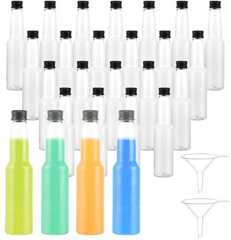 APACALI 20 Stück Kleine Flaschen zum Befüllen, 150ML Mini Likörflaschen mit Schraubverschlüssen und 2 Trichter, Likörflaschen zum Befüllen aus Kunststoff von Flüssigkeiten für Hochzeiten, Parties