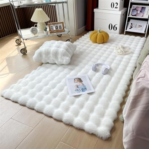 Guetto Hochflor Teppich - Comfy Taupe - Shaggy - Modern - Wohnzimmer, Esszimmer, Schlafzimmer - Fellteppich - Modern Kunstfell Carpet für Schlafzimmer,Weiß,200x300 cm
