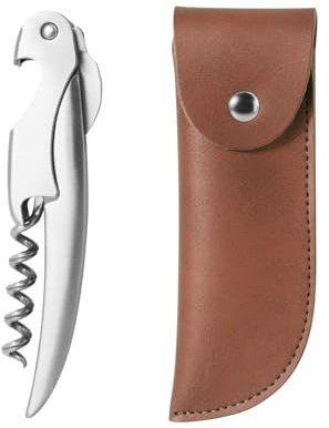 ELMWAY Stainless Steel Waiter’s Friend Corkscrew – Precision-Crafted Manual Wine Opener with Serrated Foil Cutter, Polished Finish, Genuine Leather Case & Elegant Gift Box