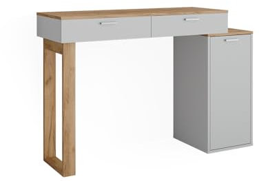 Vicco Schminktisch Regina, Weiß/Goldkraft Eiche, 129.6 cm mit Zwei ausziehbare Kästen, ohne Spiegel