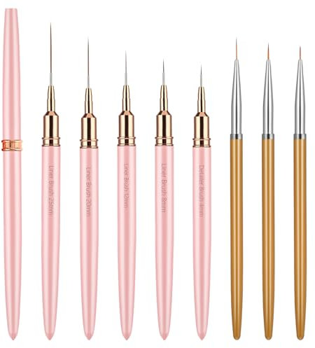 GEEHUA 8Pcs Nail Art Liner Brushes, Painting Nail Art Brush Set Thin Long Lines Nail Brushes Fine Detailing Nail Paint Liner Striping Brush for Home Use Professional Nail Salon(Pink)