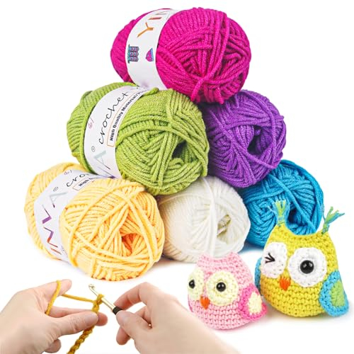 YINVA Häkelgarn 6 Farben x 25g Wolle Zum Häkeln Bunte Wolle Zum Stricken Häkelwolle für Anfänger Crochet Yarn für Häkeln und Stricken