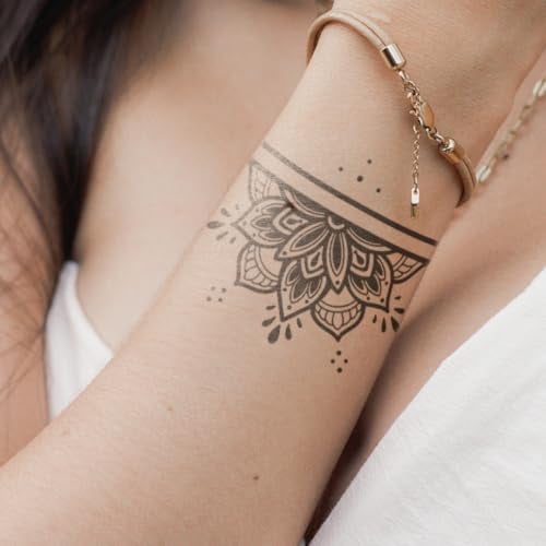 Mandala Ring - Inkster Tattoo | vegane & wasserfeste Temporäre Tattoos für Erwachsene - EU-Kosmetikzertifizierte Farbe - revolutionäres 2 Wochen Tattoo | Premium Klebetattoos