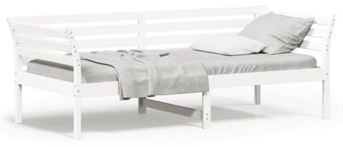 OHOOWOO Tagesbett Weiß 100x200 cm Massivholz Kiefer,Funktionsbett aus massivem Kiefernholz Tagesbett und Sofa in einem