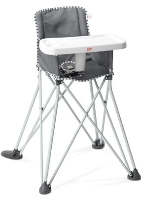 Bright Starts Pop ’N Dine Tragbarer Hochstuhl, für drinnen und draußen, BPA-freies Tablett, Einfach zusammenklappbar, Unisex, Grau, ab 6 Monaten