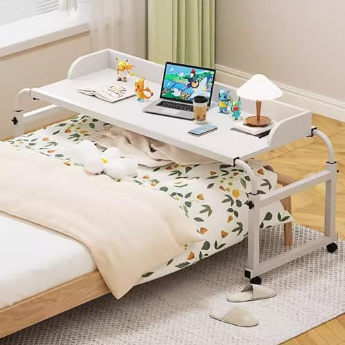 ZHFASDS Table De Lit sur Roulette，Bureau RéGlable en Hauteur Et en Longueur Support pour Ordinateur Portableroulant Lit Table Table De Lit Debout pour Poste De Travail(Color:Blanc)