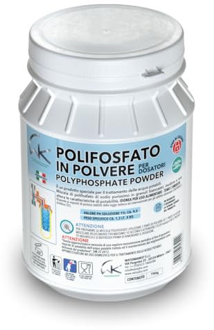 WK - Polifosfati per Caldaia, Ricarica Universale di 1 Barattolo in Polvere da 750 g per Filtrazione Acqua, Funge da Anticalcare e Anticorrosivo