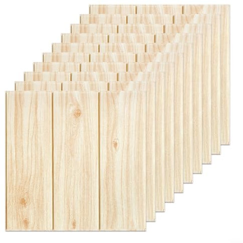 Besttoolifes 20Pcs 3D Wood Grain Wallpaper Self-Adhesive Wood Effect Wall Panels PE Foam Wood Wall Sticker For Home Living Room Bedroom Kitchen Bathroom 35 X 35 Cm(B)