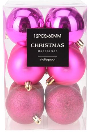 Mojawo 12tlg Baumkugel Set Christbaumkugeln Weihnachtskugeln Baumdeko Weihnachtsbaumdeko Ø6cm Pink